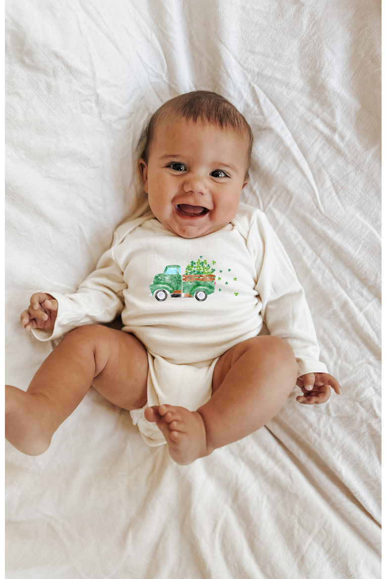 Shamrock Truck Organic Baby Bodysuit Long Sleeve, Alternate, color, Natural