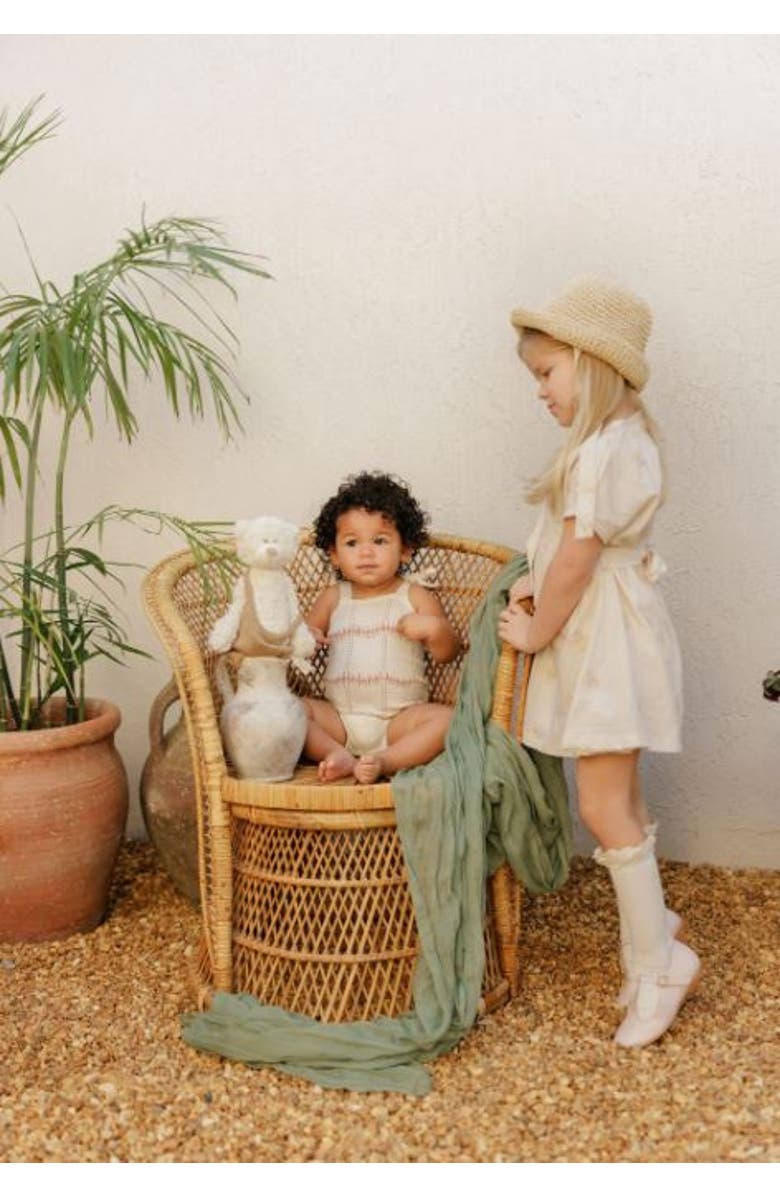 Ely's & Co. Looms Holland Collection - Girls Wave Knit Romper, Alternate, color, Ivory/Pink