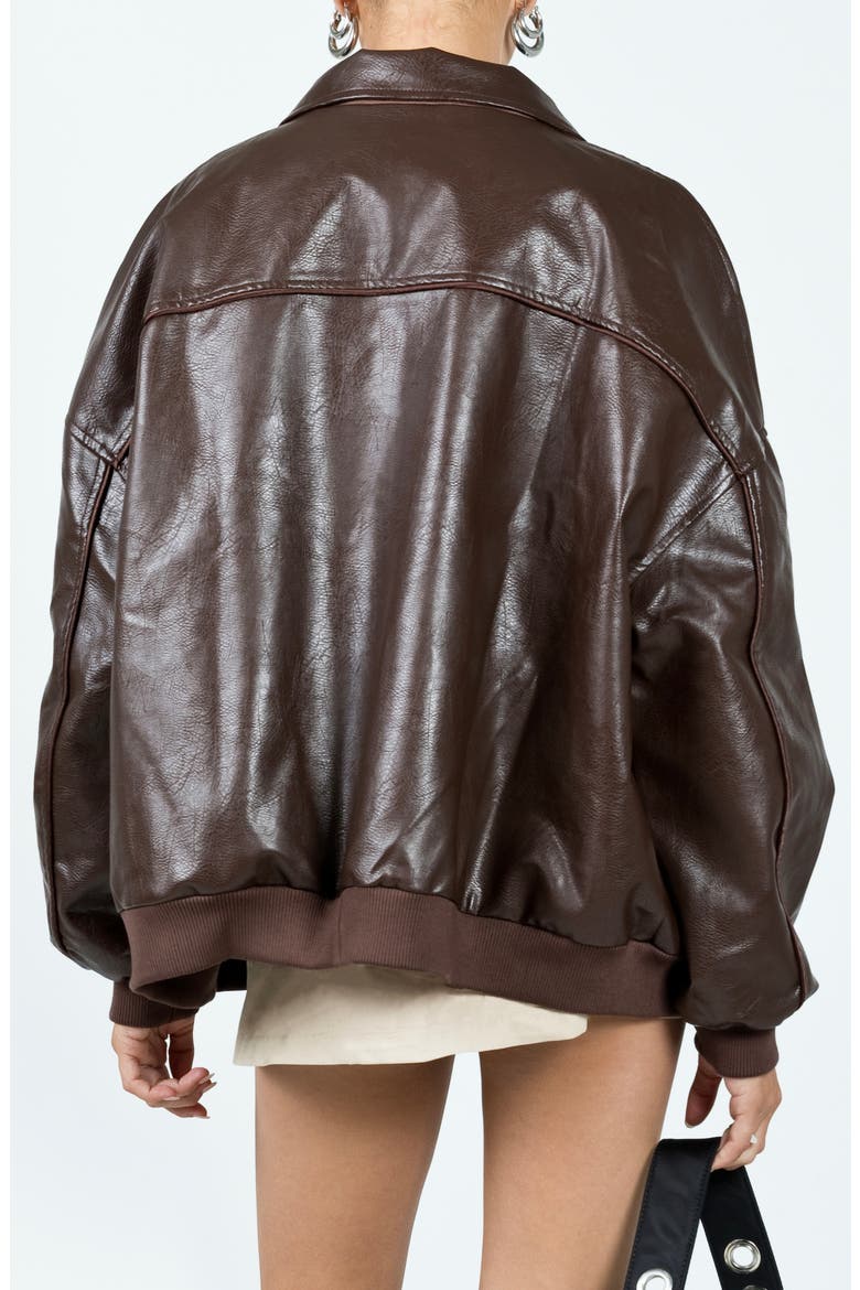 Goldsmith Oversize Faux Leather Bomber Jacket, Alternate, color, BROWN