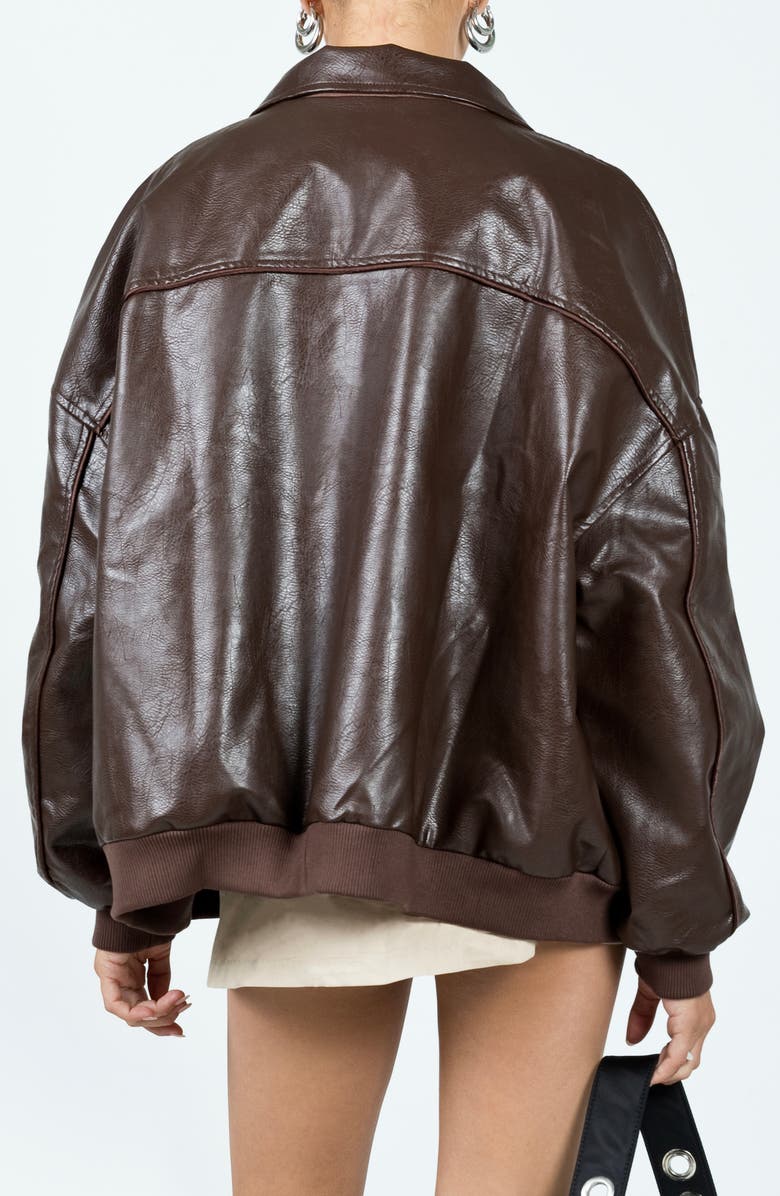 Princess Polly Goldsmith Oversize Faux Leather Bomber Jacket, Alternate, color, Brown