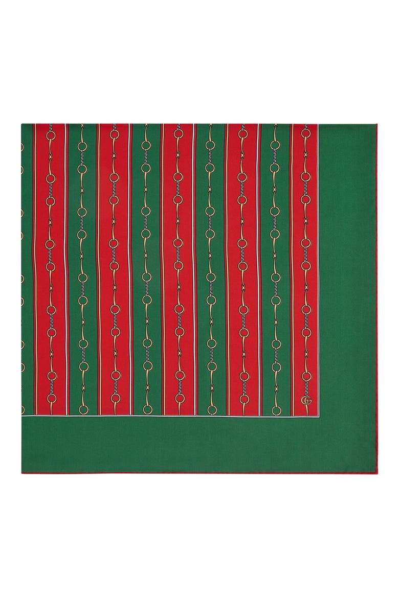 Stripe Horsebit Print Silk Scarf, Alternate, color, GREEN/ RED