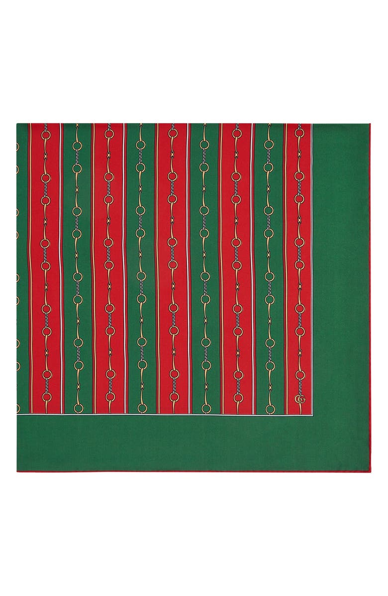 Gucci Stripe Horsebit Print Silk Scarf, Alternate, color,