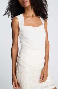 Kenneth Cole Ruched Square Neck Mesh Top