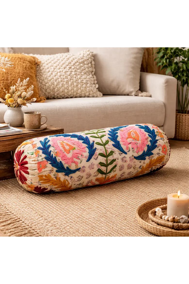 Kantha Charm Bolster | Cotton Fabric, Alternate, color, White