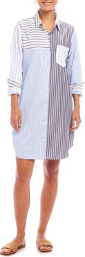 Karen Kane Mixed Stripe Long Sleeve Shirtdress