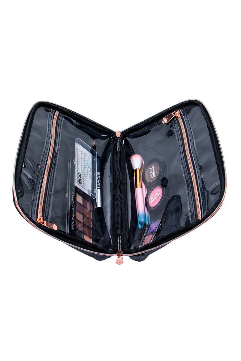 Raven Cosmetic Bag, Main, color, Black with rose gold accents