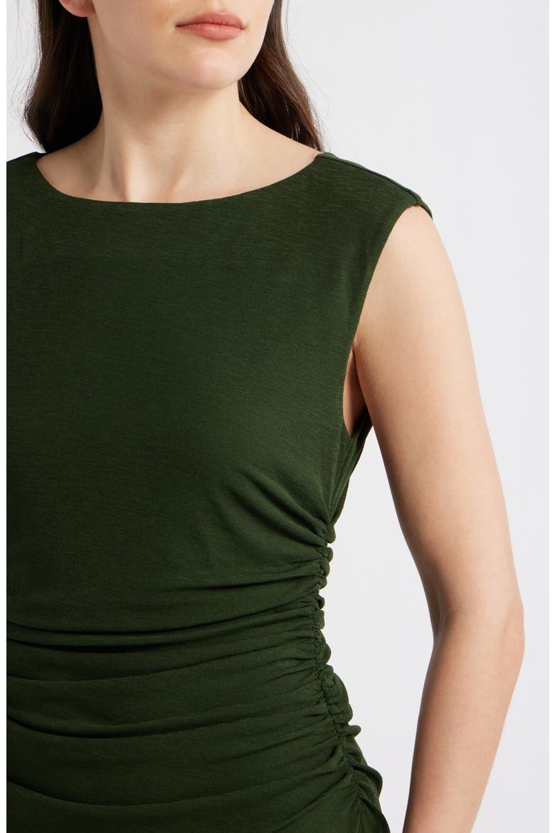 Sleeveless Ruched Waist Jersey Midi Dress, Alternate, color, FOREST GREEN
