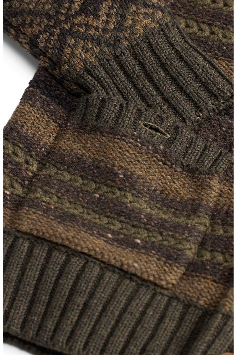 Textured Stripe Cowl Neck Wool & Cotton Cardigan, Alternate, color, BROWN OLIVE MULTI
