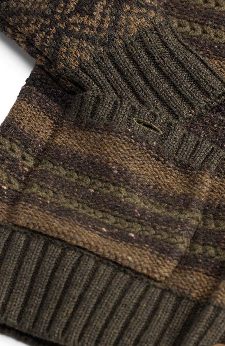 Double RL Textured Stripe Cowl Neck Wool & Cotton Cardigan, Alternate, color, Brown Olive Multi