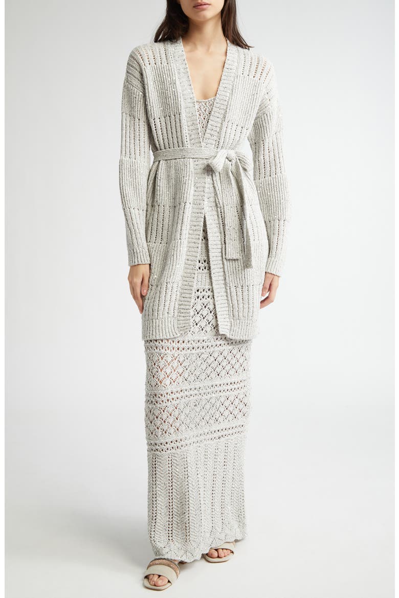 Sequin Sleeveless Crochet Sweater Dress, Alternate, color, PEARL GREY