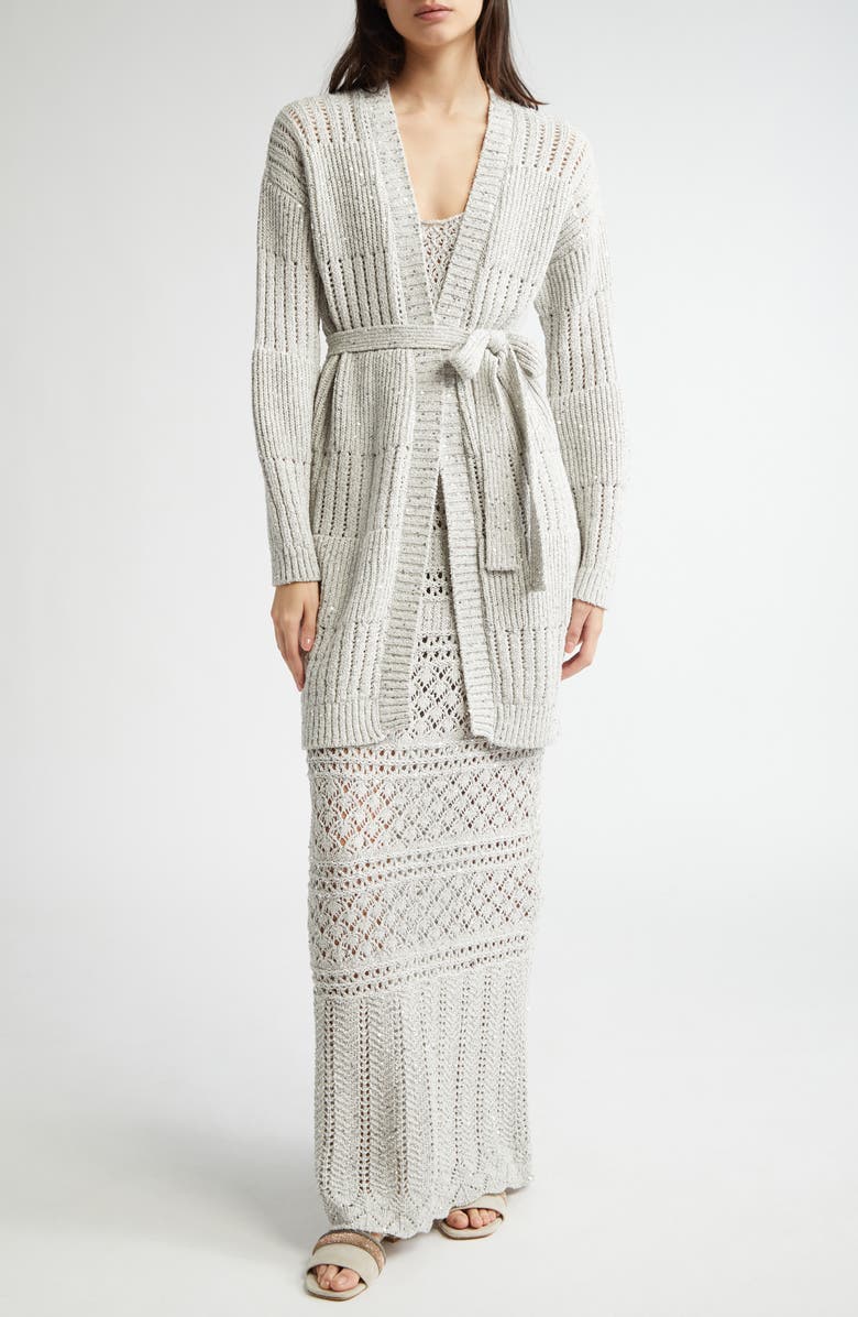 Eleventy Sequin Cotton Blend Belted Cardigan, Alternate, color,