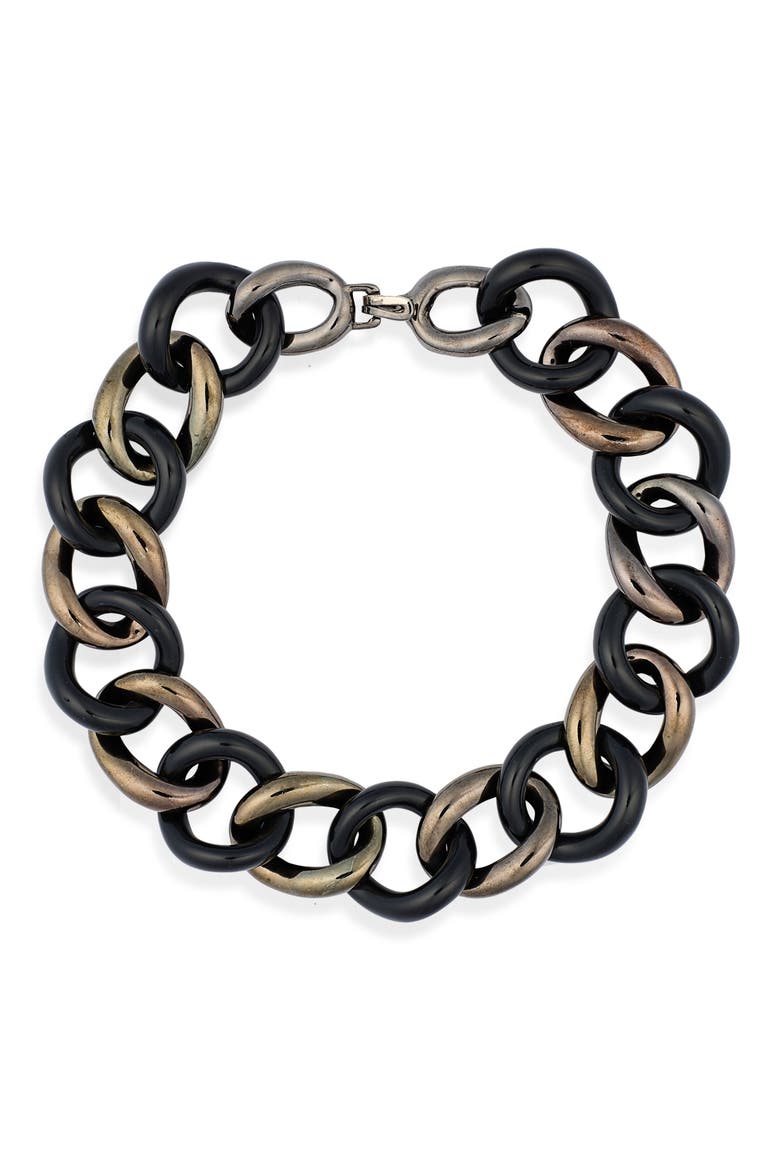 Mixed Metal Chunky Link Collar Necklace, Main, color, GUNMETAL