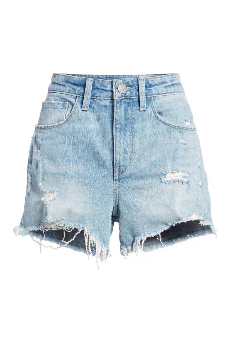 High Waist Boyfriend Cutoff Denim Shorts, Alternate, color, GRAVEL LIGHT DESTROYED