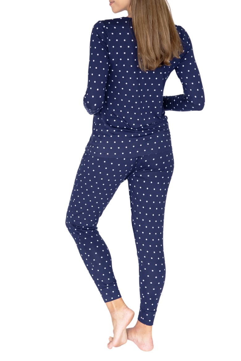 Polka Dot Maternity/Nursing Pajamas & Baby Pouch Set, Alternate, color, NAVY