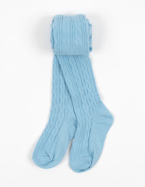 Leveret Girls Cable Knit Tights, Cotton Blend In Blue