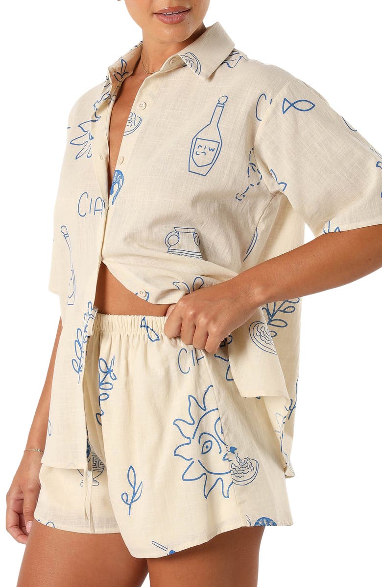 Petal & Pup Davey Mixed Print Cotton Button-Up Shirt & Shorts Set, Alternate, color, Cream Blue