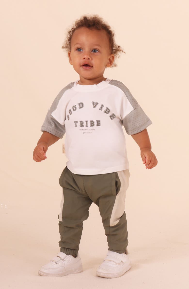 TINY TRIBE Colorblock Stretch Cotton Mesh T-Shirt, Alternate, color, White Multi