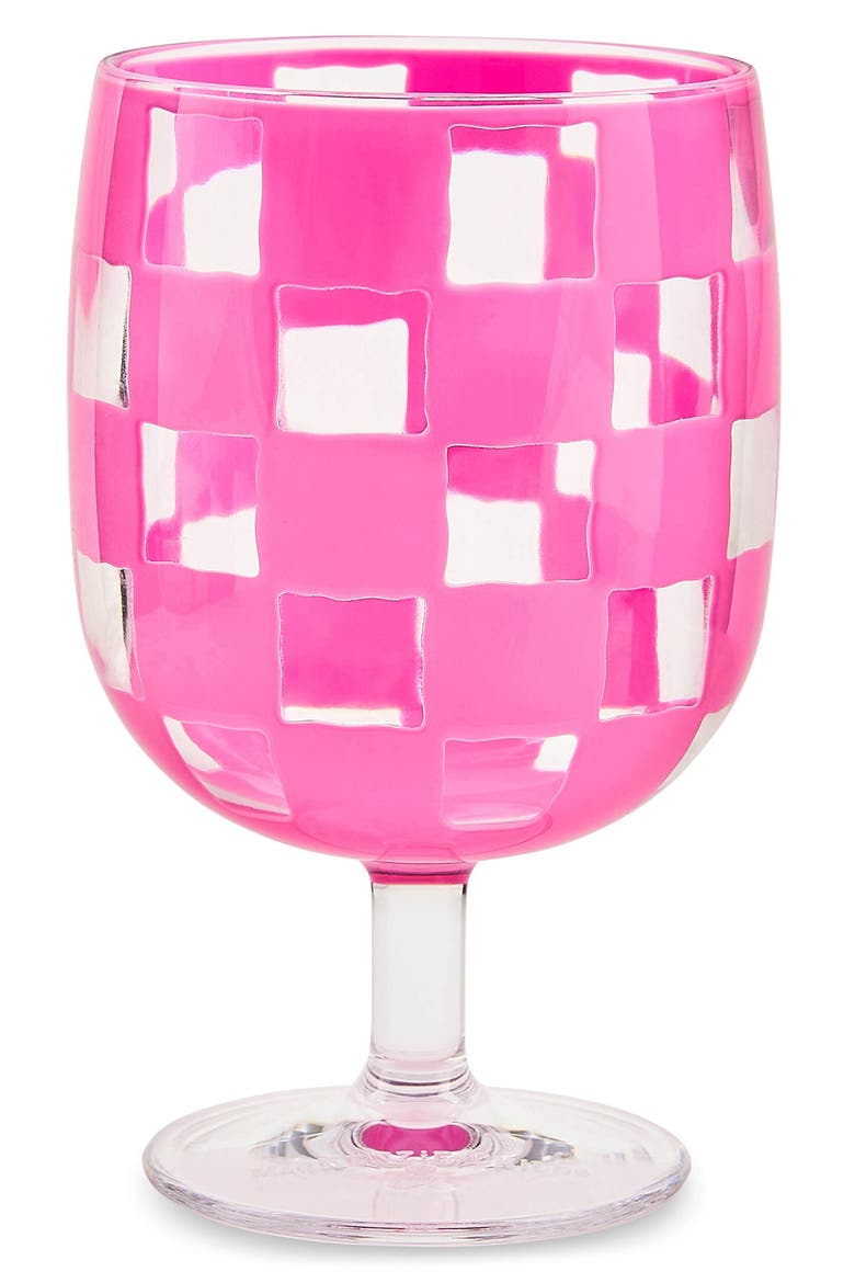 Set of 4 Pink Check Acrylic Water Goblets, Alternate, color, PINK