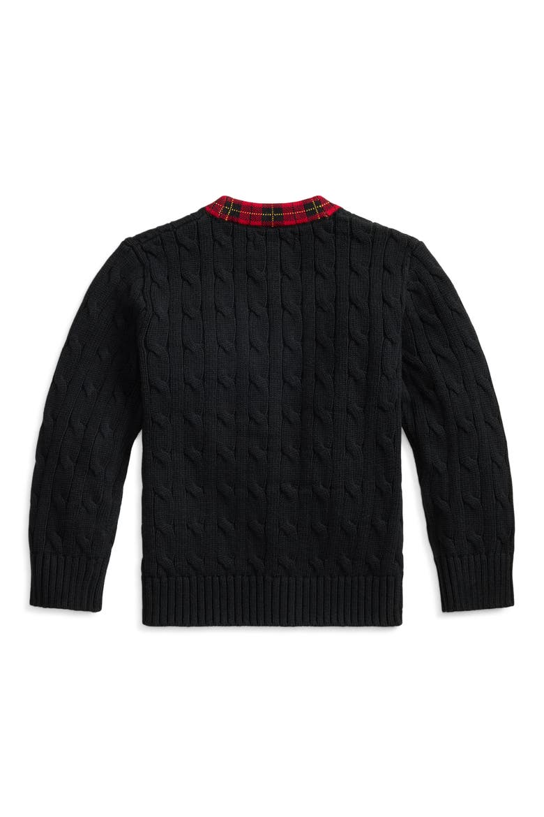 Kids' Cable Knit Cotton Cardigan, Alternate, color, POLO BLACK MULTI