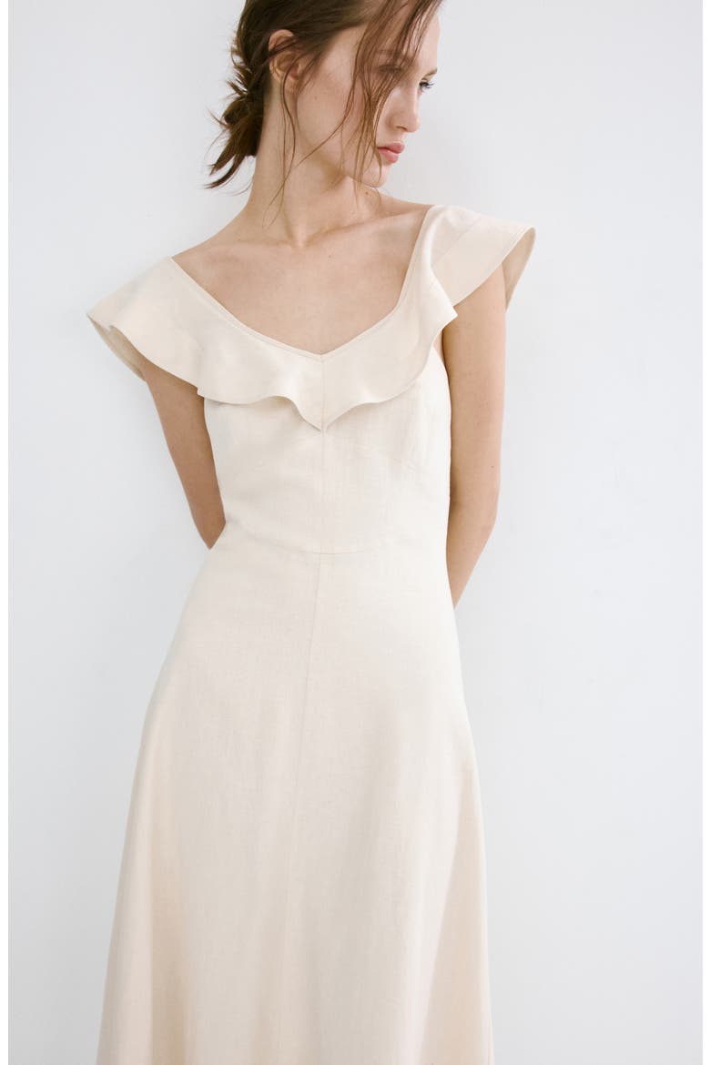 Ruffle Linen Blend Midi Dress, Alternate, color, SAND