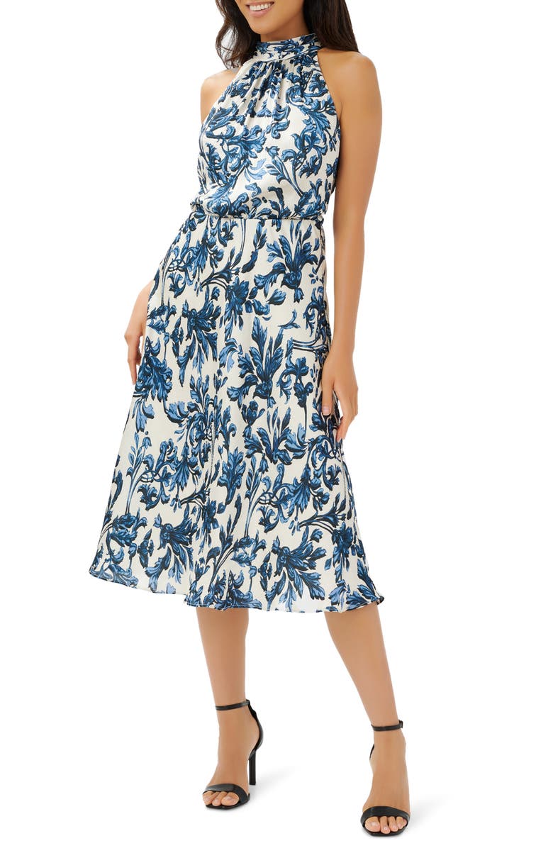 Adrianna Papell Halter Satin Midi Dress, Main, color, 