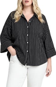 Standards & Practices Striped Drop Shoulder Button Down Shirt