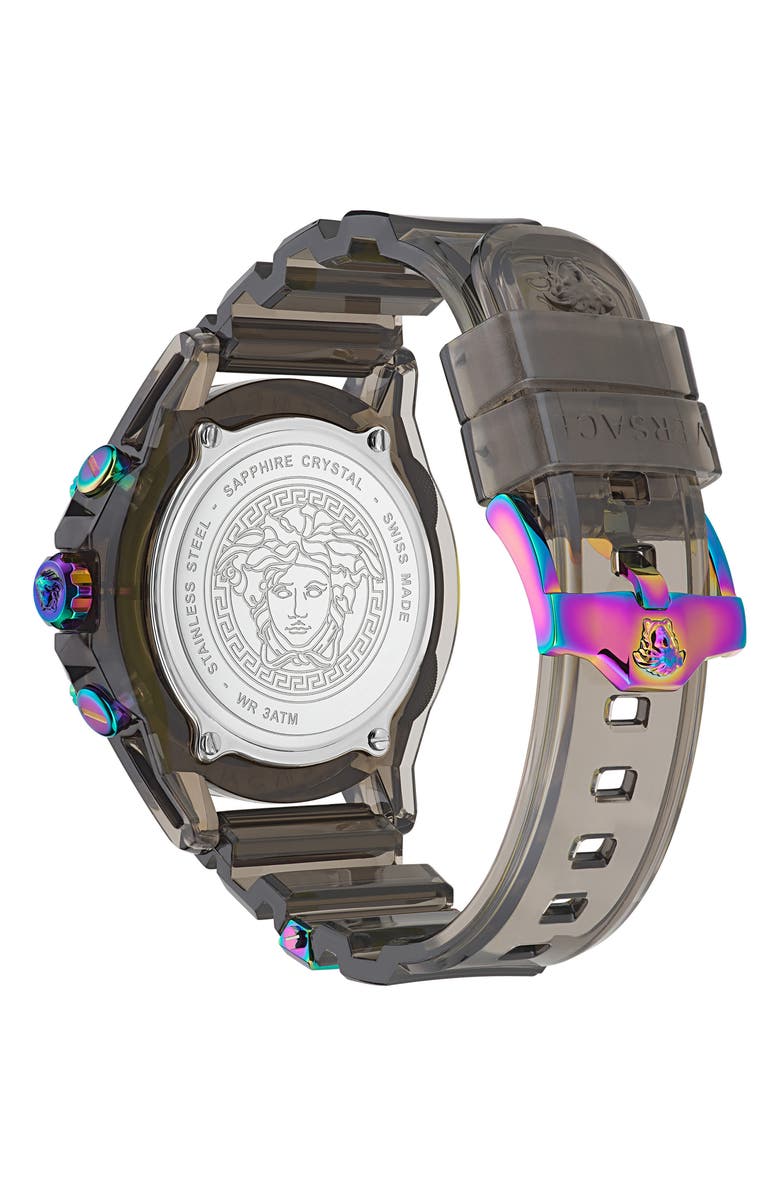 Versace Icon Active Chronograph Silicone Strap Watch, 44mm, Alternate, color, Black