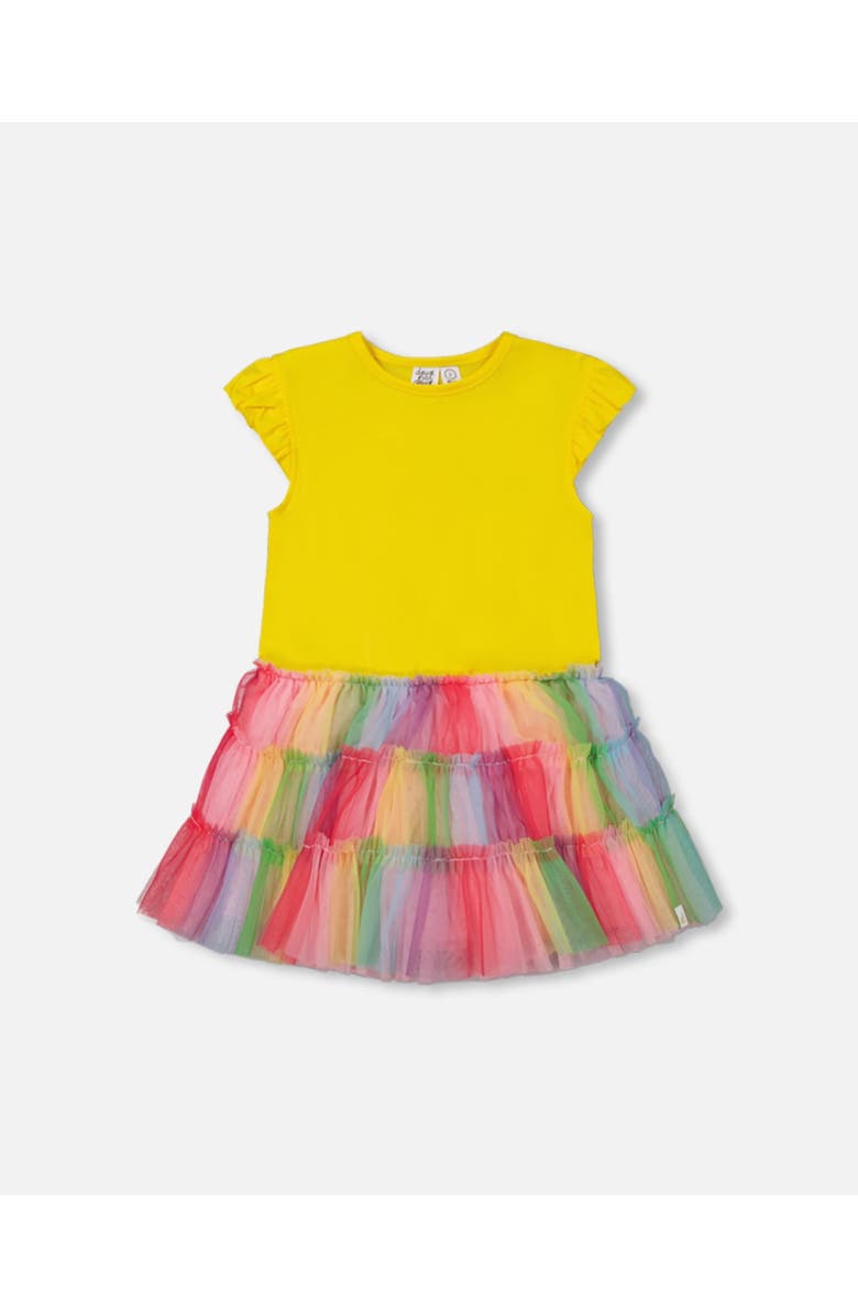 Deux par Deux Girl's Short Sleeve Dress With Ruffle Tulle Skirt Multicolored, Main, color, Multicolored