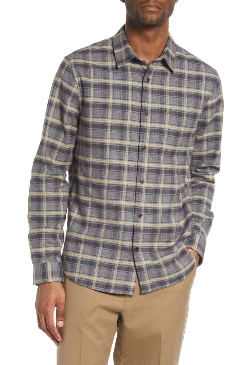 Willow Classic Fit Plaid Cotton Button-Up Shirt, Main, color, MED H GREY