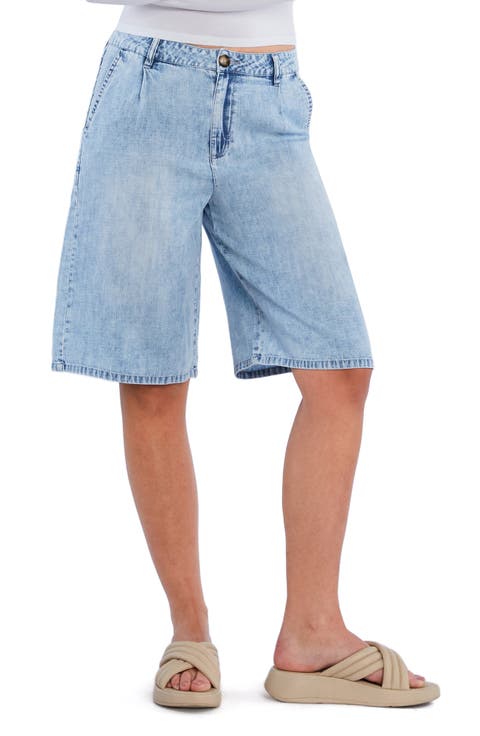 Chill Pleated Mid Rise Denim Bermuda Shorts