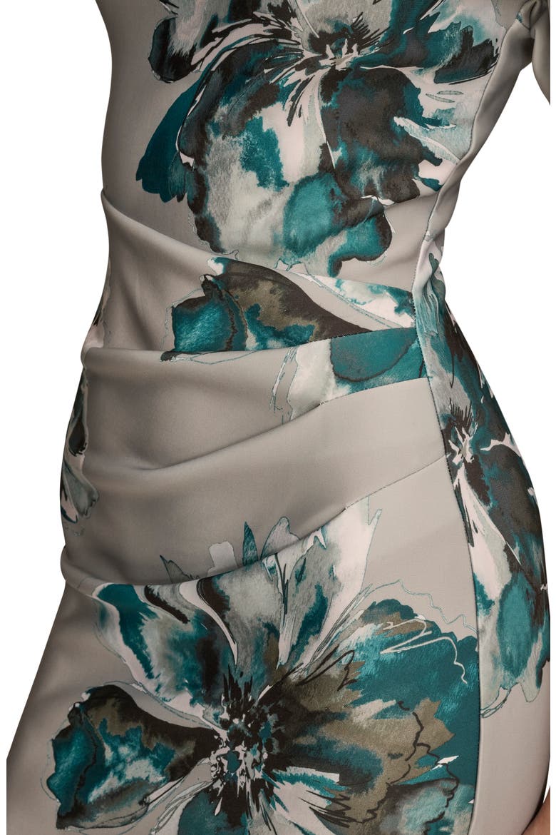 Floral Pleated Scuba Sheath Midi Dress, Alternate, color, WEATHERD S