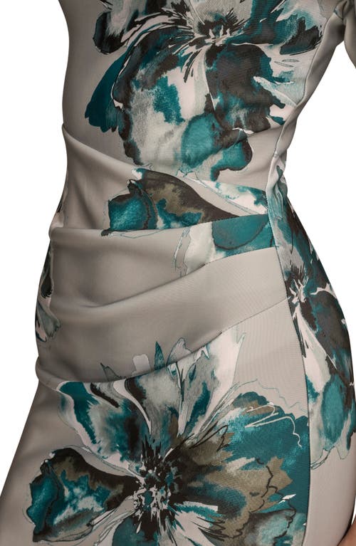 Donna Karan Floral Pleated Scuba Sheath Midi Dress In Multi