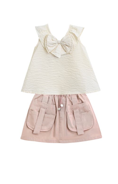 Mimi Tutu Ivory Pink Strap Bow Shorts Set In White