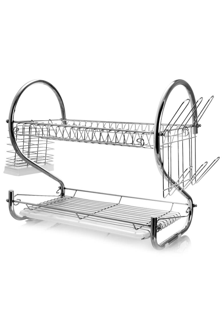 16 Inch Two Shelf Iron Wire Dish Rack, Alternate, color, Silver