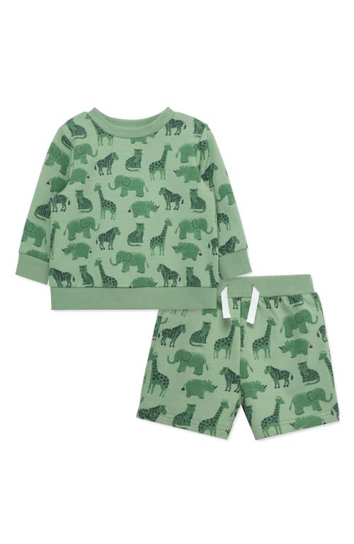 Little Me Baby Boys Safari Cotton Active Sweatshirt & Shorts, 2 Piece Set In Green