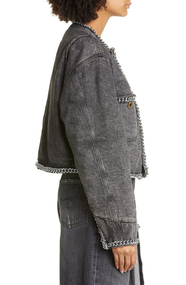 R13 Chain Embellished Crop Denim Jacket, Alternate, color, 