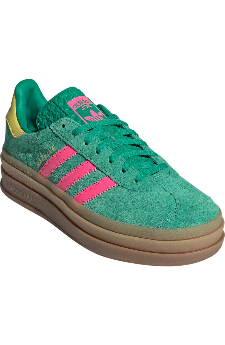 adidas Gazelle Bold Platform Sneaker, Main, color, Court Green/Pink/Sulfur