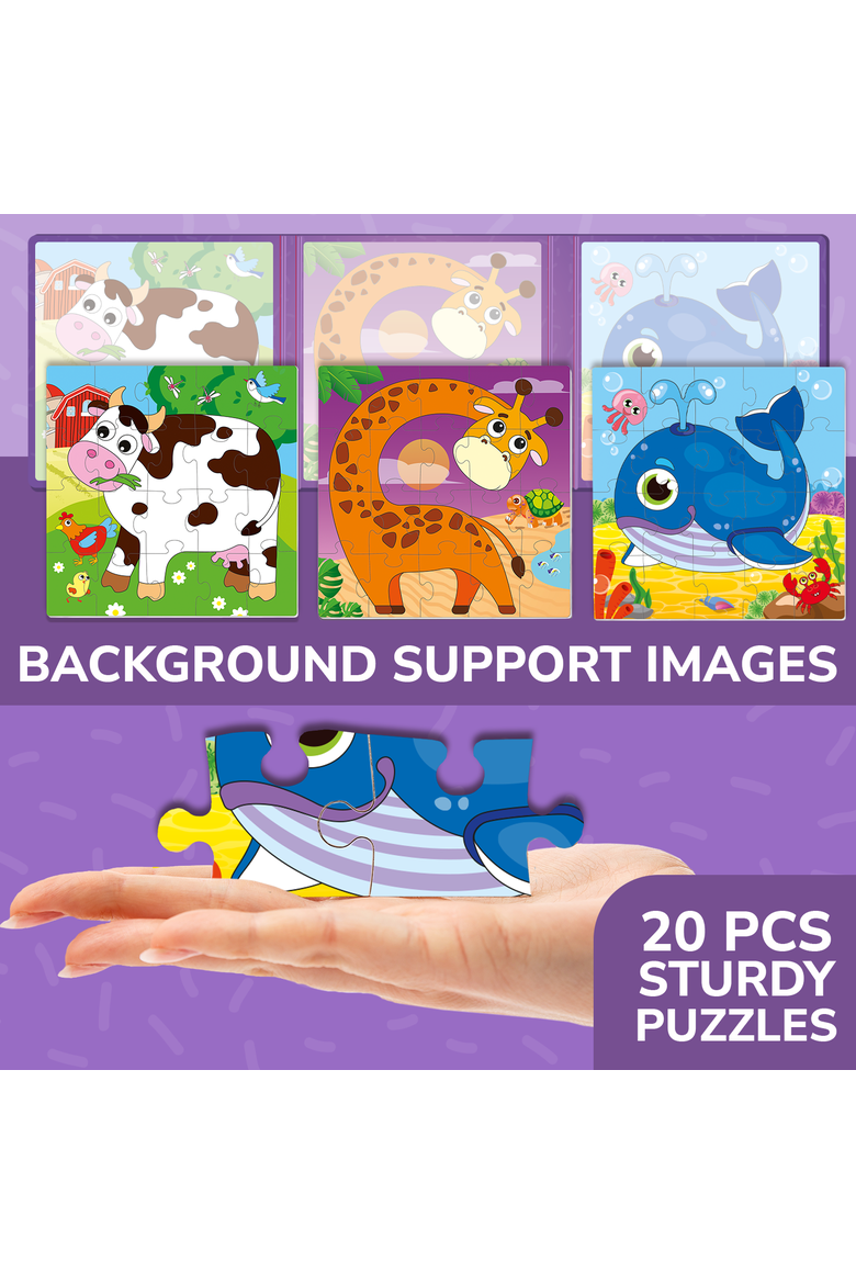 Magnetic Kids Jigsaw Puzzle Set - Animal, Space, Princess, and Math, Alternate, color, 20 pcs Animals