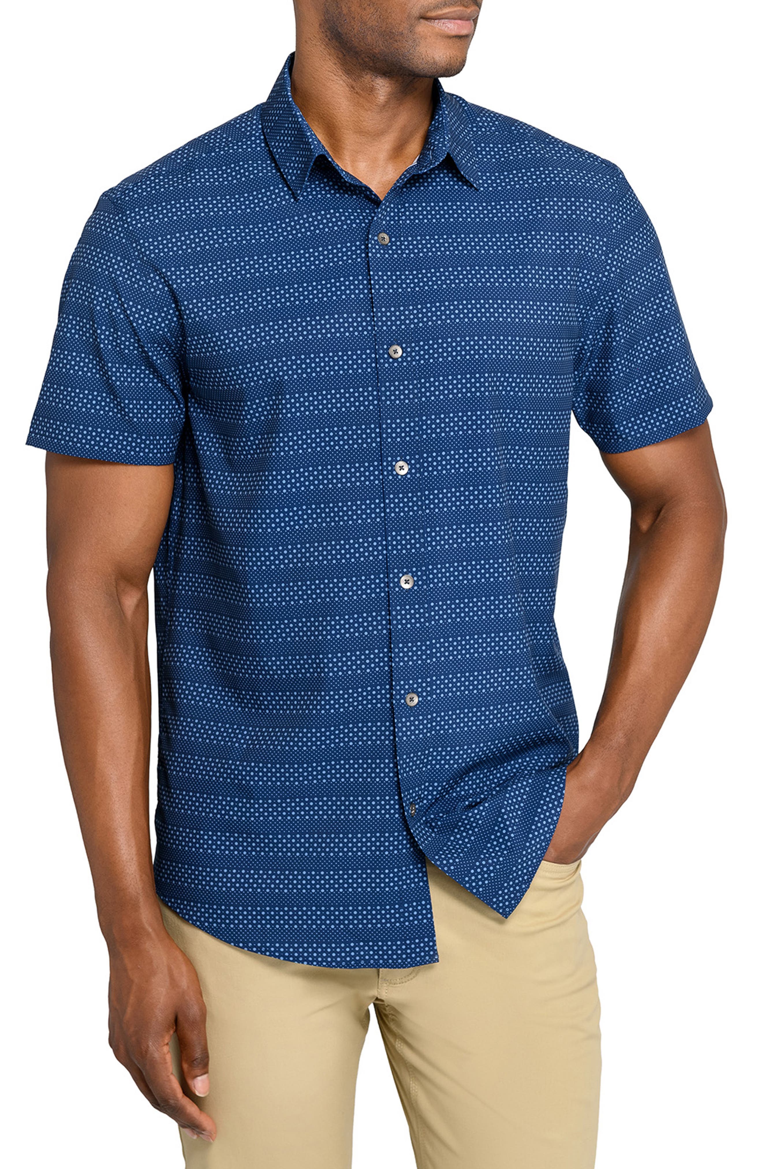 Slim Fit Micro Geo Short Sleeve Performance Button-Up Shirt