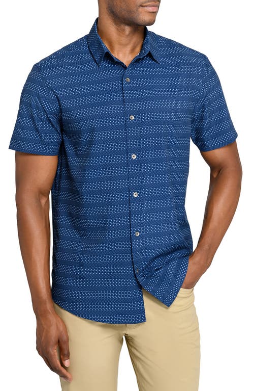 Wrk W.r.k Slim Fit Micro Geo Short Sleeve Performance Button-up Shirt In Blue