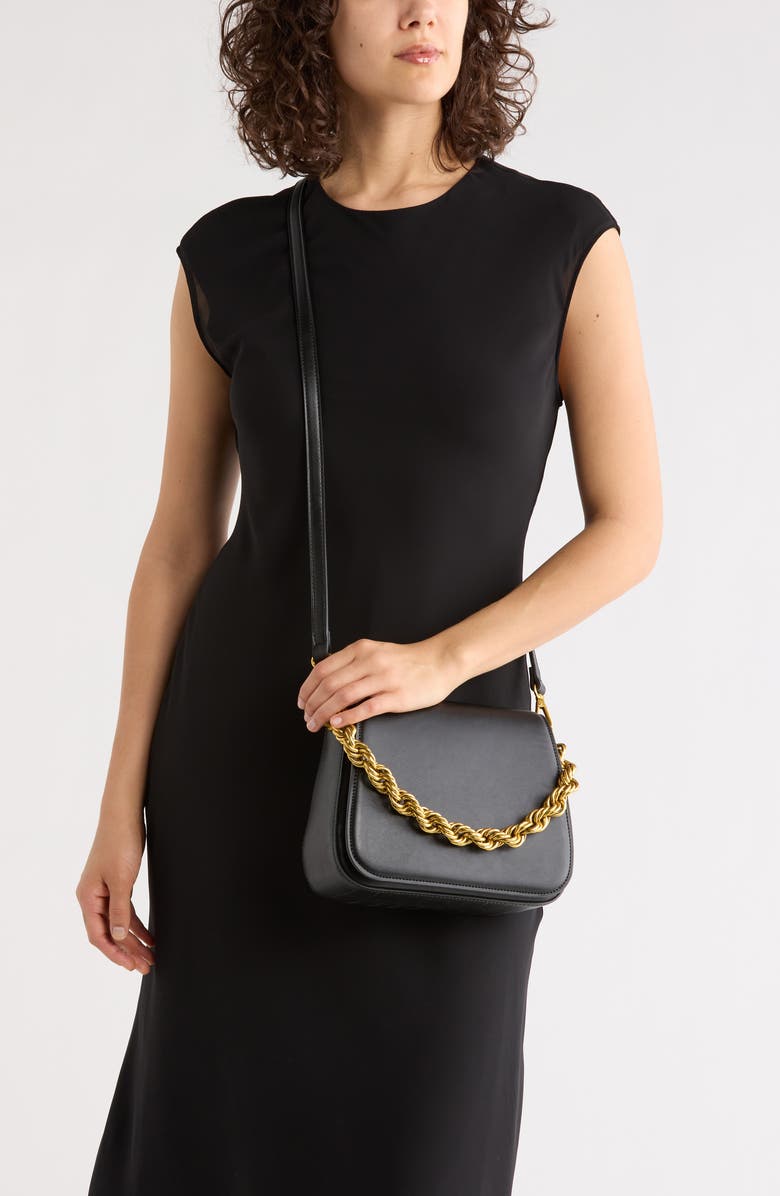 BCBG Twisted Top Handle Saddle Bag, Alternate, color, Black