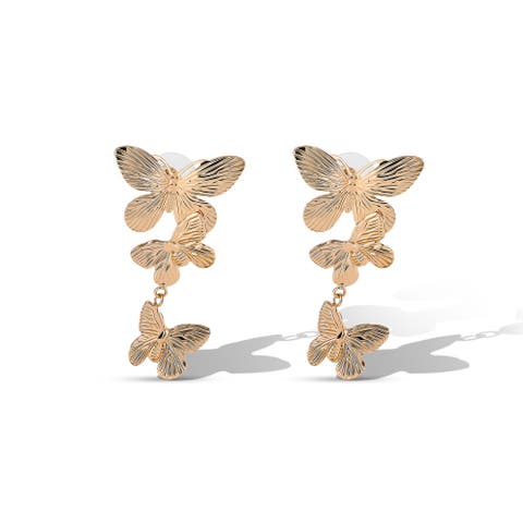 Cluster Butterfly Drop Earrings in Gold-Tone