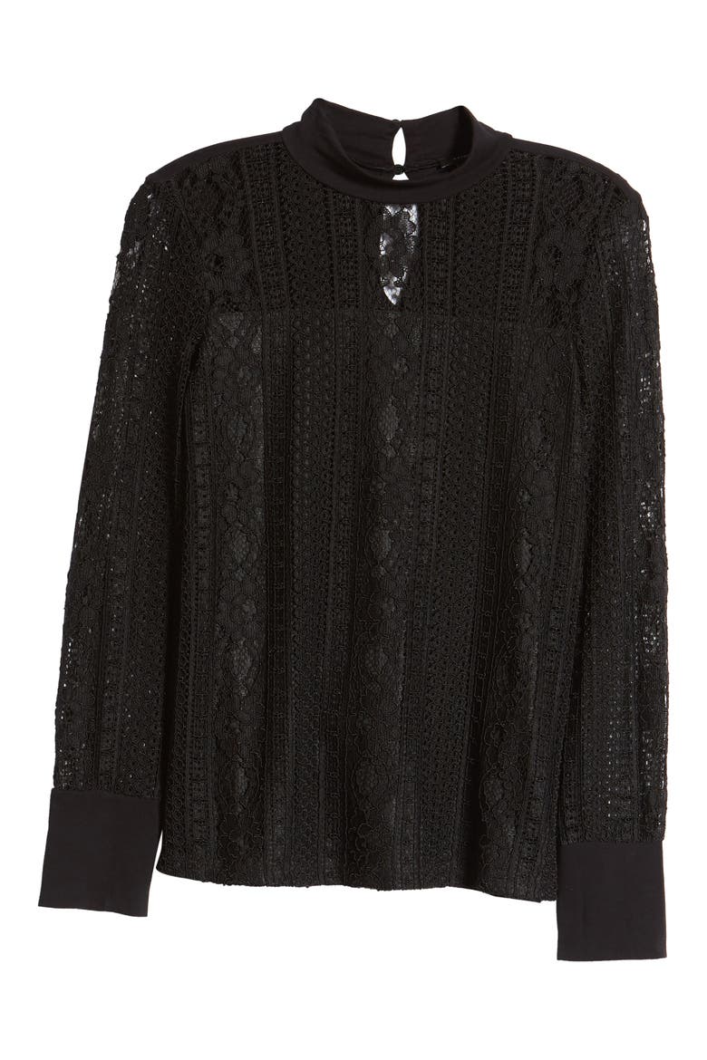 Lace Mock Neck Top, Alternate, color, BLACK