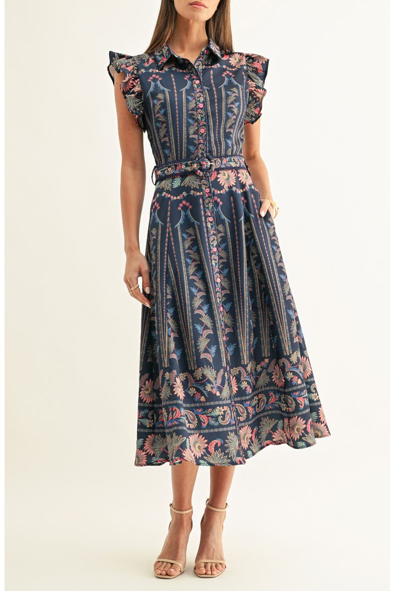 Karly Mixed Print Shirtdress, Alternate, color, NAVY MULTI