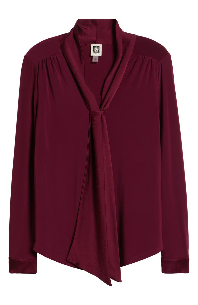 Anne Klein Long Sleeve Mixed Media Top, Alternate, color, Chianti