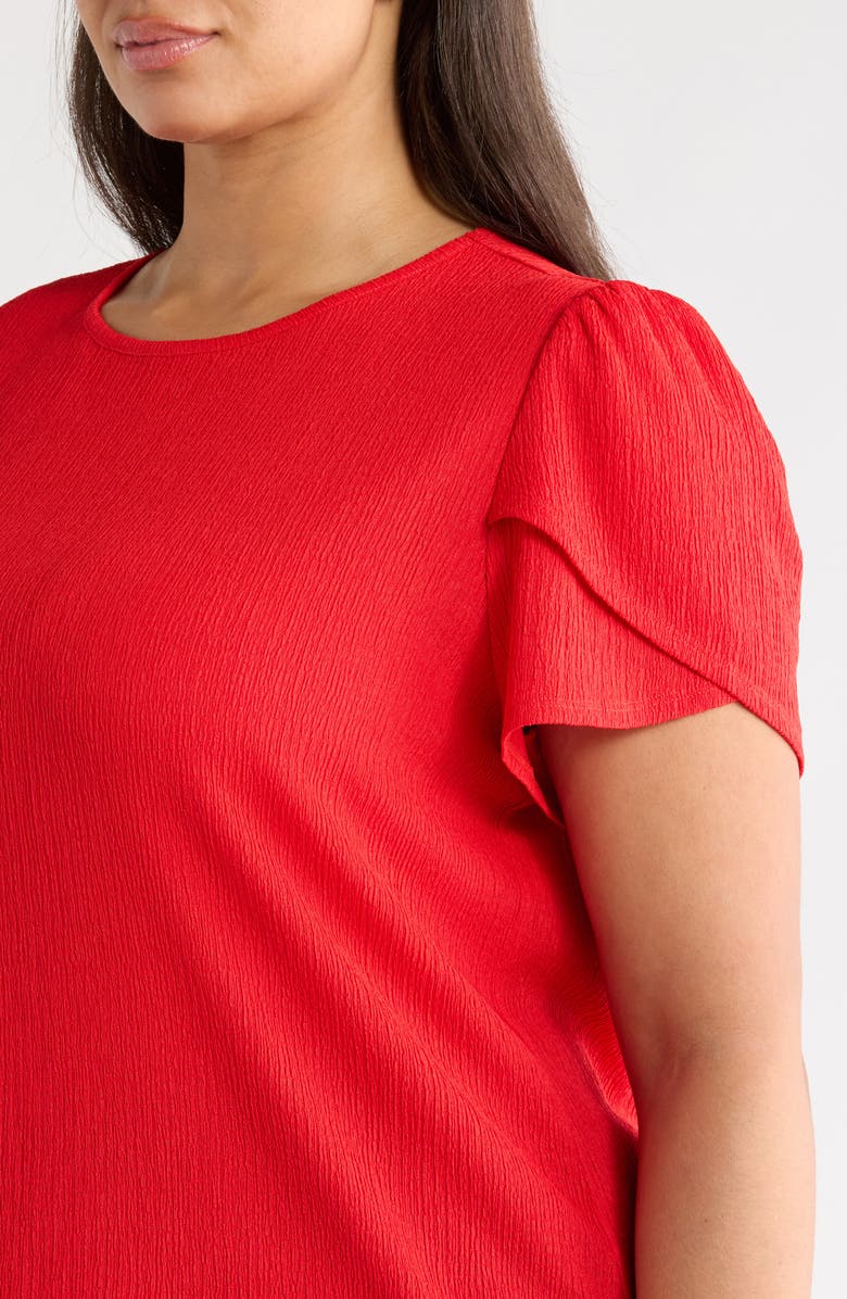 AK ANNE KLEIN Tulip Sleeve Pebbled Top, Alternate, color, Begonia Red