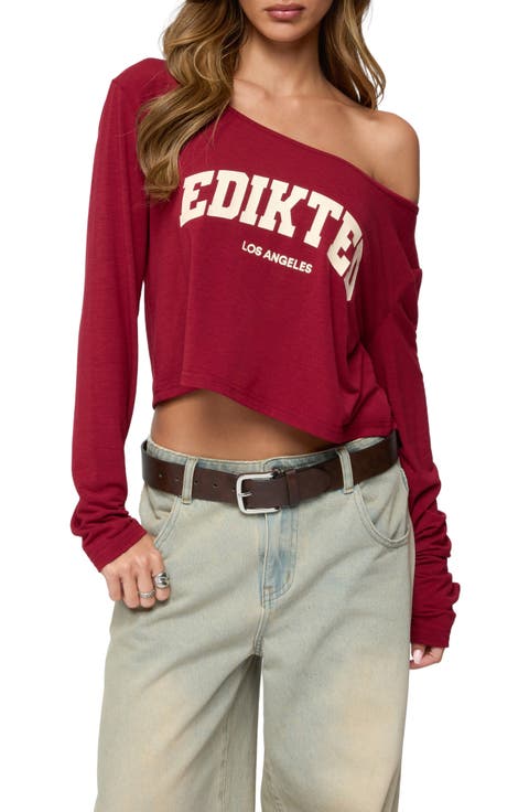 LA Babe Off the Shoulder Crop Graphic T-Shirt