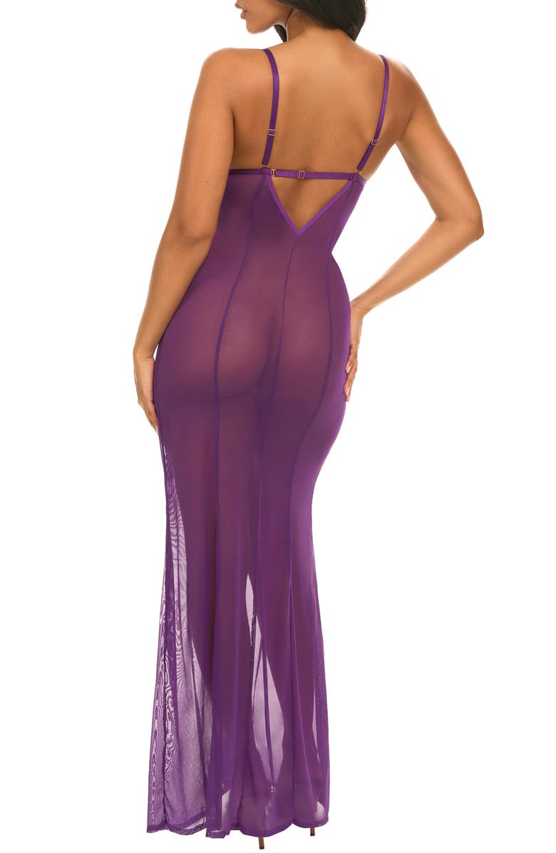 Oh La La Cheri Katana Lace Sheer Nightgown, Alternate, color, Imperial Purple