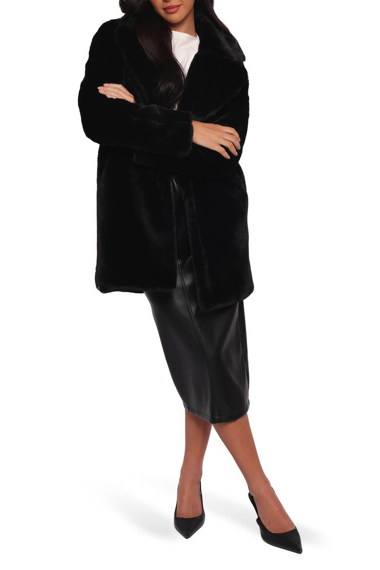 Meeka Faux Fur Jacket, Main, color, BLACK