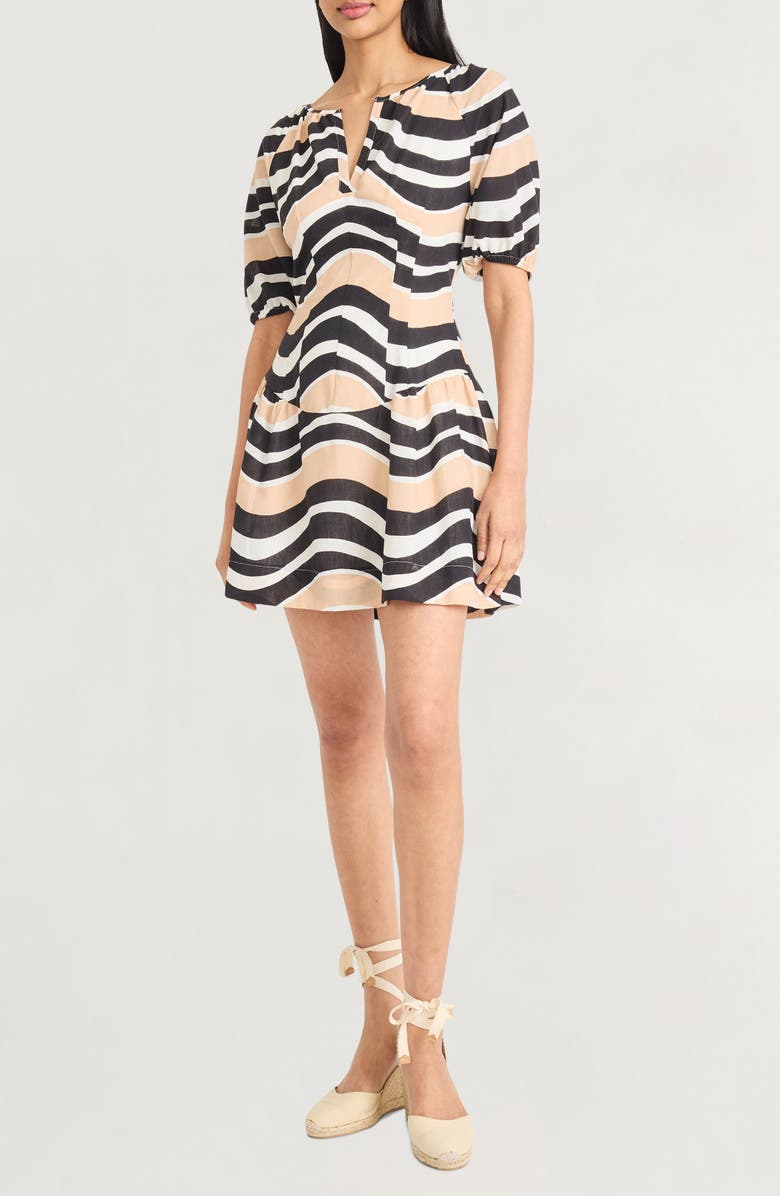 The Good Journey Puff Sleeve Drop Waist Babydoll Minidress, Main, color, Black/ Tan